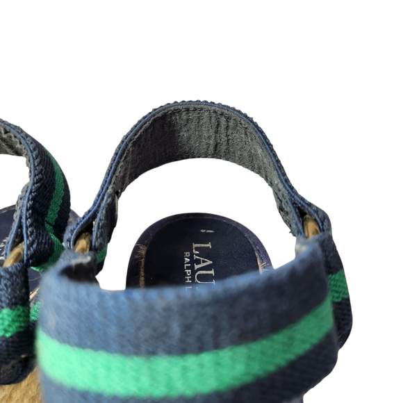 Lauren Ralph Lauren Ilene Espadrille Wedge Sandal Size 9 Navy Green Stripe 3" - Picture 7 of 10